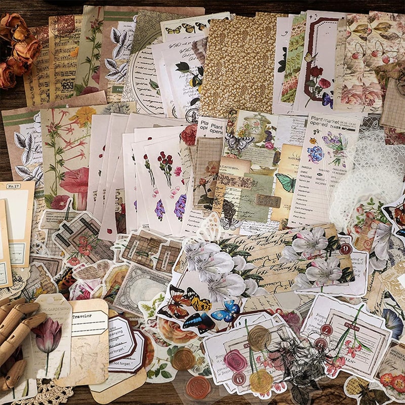 BLEDS 400PCS Vintage Journaling Supplies Pack, Scrapbook Supplies Scrapbook Paper Kit Aesthetic Scrapbook Paper Set Postage Journaling Stamp Stickers for Junk Journals Planner Retro Craft - Image 3